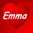 Red heart-shaped icon with white pixelated text reading 'Emma' overlaid on the center.
