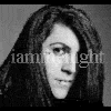 Black-and-white of four showing a person with long dark hair in different poses, with partial text overlays