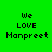 Green background with black text reading "we LOVE Manpreet" arranged in a pattern with black rectangular blocks partially obscuring text in some positions