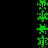 Green pixelated shapes animate vertically against a black background, forming two of shifting patterns
