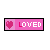 Five identical pixel-art buddy icons arranged in a 3x2 contact sheet, each featuring a pink heart symbol and the word "LOVED" on a bright pink background with black borders.