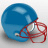 Blue football helmet with red facemask and white chin strap, rendered in pixelated style against light gray background.
