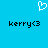 A static image with a bright blue background featuring a white pixelated heart symbol above two identical black text strings reading 'kerry<3' in lowercase.