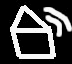 Two white house-shaped icons with black interiors and steam lines between them on a black background, above yellow text reading CoffeeCup GIF Animat.