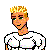 Pixelated cartoon character with blonde hair, green eyes, and a white shirt, shown in three sequential views with text below reading 'I lost my # can I have urs'.