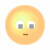 A circular yellow-orange icon with two gray square eyes and a small red horizontal mouth, showing subtle color gradient changes