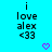 Pixelated text 'i love alex <33' on cyan background with purple heart icon below, two identical frames side-by-side.