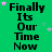 Green background with repeated text "Finally Its Our Time Now" in black pixelated font, scattered pink and white stars, and a gray rectangular overlay on the bottom right.