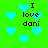 Green background with light blue hearts and repeated text "I love dani" in black pixelated font.
