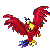 A pixelated red bird with yellow accents and blue tail feathers on a gray background, next to green text reading "Original Icons .com" on a dark green background.