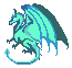 Pixelated dragon with changing color palette , wings spread, tail curled, standing on hind legs