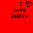 Red background with black pixelated text and symbols: 'I' followed by a heart symbol, then 'Love Darcy' on two lines, with a second identical text block to the right.