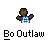 Pixelated character in blue and white checkered shirt with arms raised, below text reading 'Bo Outlaw' on gray background.
