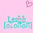 Pink background with a pixelated heart icon above two identical text blocks reading "Leah [ozoxox]" in cyan.