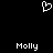 Pixelated white heart symbol above two instances of the text 'Molly' on a black background.