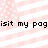 Pixelated text 'isit my pag' repeated twice on a pink and white striped background with a faint polka-dot pattern.