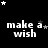 Black background with white pixelated text 'make a wish' repeated in three , surrounded by scattered stars of varying sizes and shades