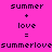 Pixelated text displays 'summer + love = summerlove' across four color-blocked with varying background colors
