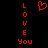 Red pixelated text and heart symbol on black background, with 'LOVE' vertically stacked left and right of a central heart shape above 'You' at the bottom.