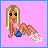 A 5x5 contact sheet of pixel art frames showing a blonde cartoon woman in various poses with animated sparkles, accompanied by changing text about dreams coming true.