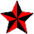 Two identical red and black star-shaped icons with alternating color segments, positioned side-by-side on a gray background.