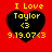 Four identical pixelated heart-shaped icons on red background with yellow text reading "I Love Taylor <3 9.19.07<3".