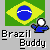 Pixelated graphic featuring Brazil's flag with a blue sphere and white band, a blue-shirted figure with a white head, and 'Brazil Buddy' text below.