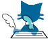 Blue cat-like figure with pointed ears sits at a desk, holding a white feather quill that moves through multiple positions across frames.