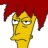 Yellow cartoon character with a long nose and downturned mouth, red liquid dripping from the top of the frame.