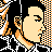 Pixelated static icon of a person's profile with black hair, orange highlights, and checkered background in black/orange/white colors.