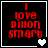 Four identical black square with red pixelated text "I love Dillan Smart" and white border, each showing different heart symbols