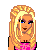 Pixel art of a blonde woman in pink crop top and gray jeans with pearl belt, shown from multiple angles including full-body, torso-only, and head-and-shoulders views.