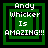 Green square icon with black borders and white text reading "Andy Whicker Is AMAZING!!!" in pixelated font, displayed across four variations showing different border configurations.