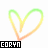 Three variations of a rainbow-colored heart outline animation with 'CORYN' text labels on white and gray backgrounds.