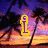 Animated icon shows a sunset beach with palm trees, transitioning from a purple 'i' to a yellow heart with pink '3' over the scene.