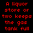 Red pixelated text on black background reads "A liquor store or two keeps the gas tank full" in a with identical left and right
