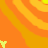 Animated orange and yellow striped background with repeated white text 'Got dizzy developing the L9go' over small green leaf shapes.