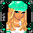 Pixel art contact sheet showing a cheerleader character and text phrases in green neon style on black background with teal border.