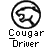 Black and white pixelated icon featuring a circular outline with abstract internal shapes, below which is text reading 'Cougar Driver' in blocky font.
