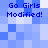 Pixelated blue background with repeated "Go Girls Modified!" text in dark blue, arranged in four identical quadrants.