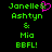 Green pixelated text on black background with pink heart symbol replacing the ampersand between 'Janelle' and 'Ashtyn' in the left