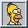 Pixelated Homer Simpson head in profile view with yellow skin, white shirt collar, and brown nose against gray background.