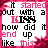six showing text about a kiss, with pink and black pixelated lettering on white backgrounds bordered by pink floral patterns