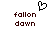 Pixelated heart symbol above two lines of text reading 'fallon down' in brown font on white background.