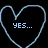 Three heart-shaped outlines with pixelated text inside: 'YES...', 'i am', and 'in LOVE' on a black background.