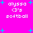Pixelated text 'alyssa 3's softball' on bright pink background with cyan starbursts, static image.