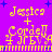 Pixelated text displays "Jessica + Cordell" with a symbol and "JFBA" on purple background, repeated in four quadrants.