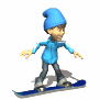 A 3D-rendered character in a blue beanie and jacket snowboards across showing motion progression