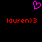 A static image with a black background features a pink pixelated heart symbol above two identical red text strings reading 'lauren>3' in a retro digital font.