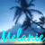Pixelated beach scene with palm trees and a gradient sky, featuring the name 'Melanie' in stylized text that changes color from cyan to white.